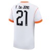 Virallinen Fanipaita Alankomaat Frenkie de Jong 21 Vieraspelipaita MM-Kisat 2026 - Miesten