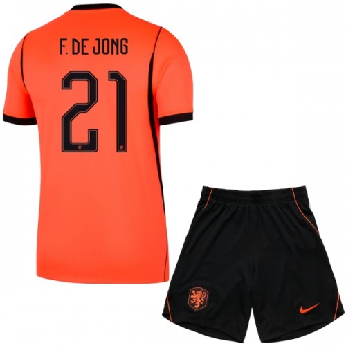 Virallinen Fanipaita + Shortsit Alankomaat Frenkie de Jong 21 Kotipelipaita MM-Kisat 2026 - Lasten